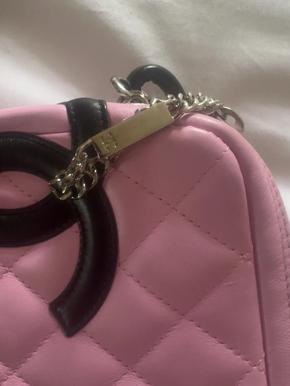 CHANEL Pink and Black Quilted Crossbody Camera Bag